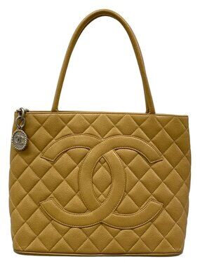 CHANEL Caviar Medallion Tote A01804 Beige Calfskin Tote Bag